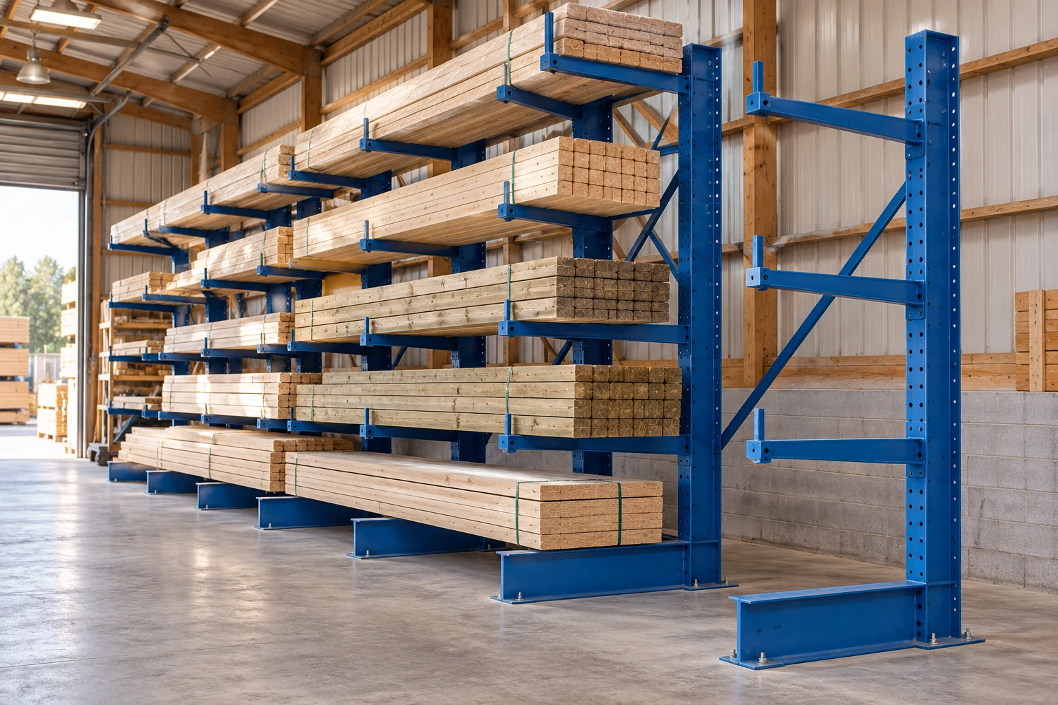 Timber packs supported across multiple cantilever arms.