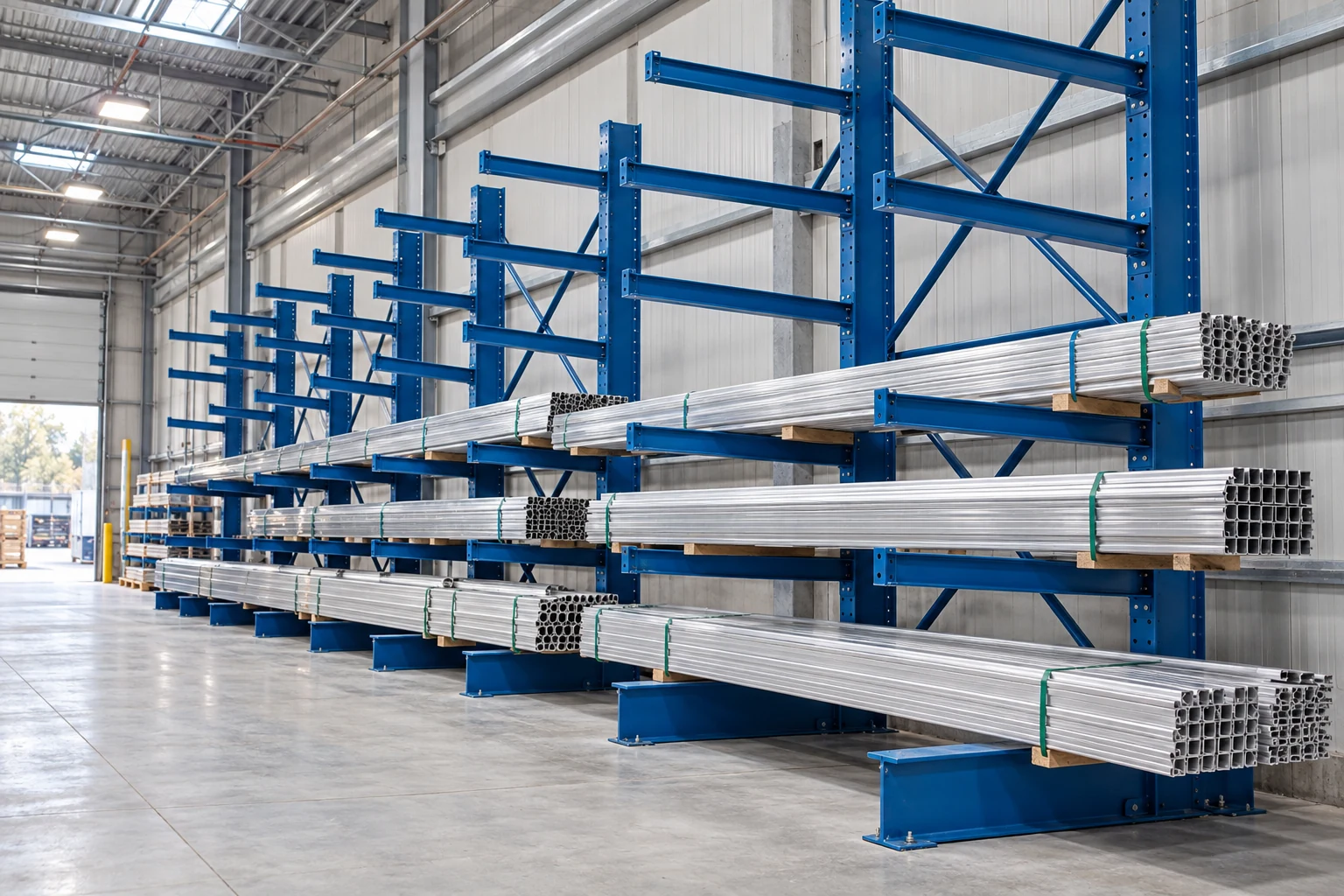 A cantilever row with empty upper arms and supported lower stock.