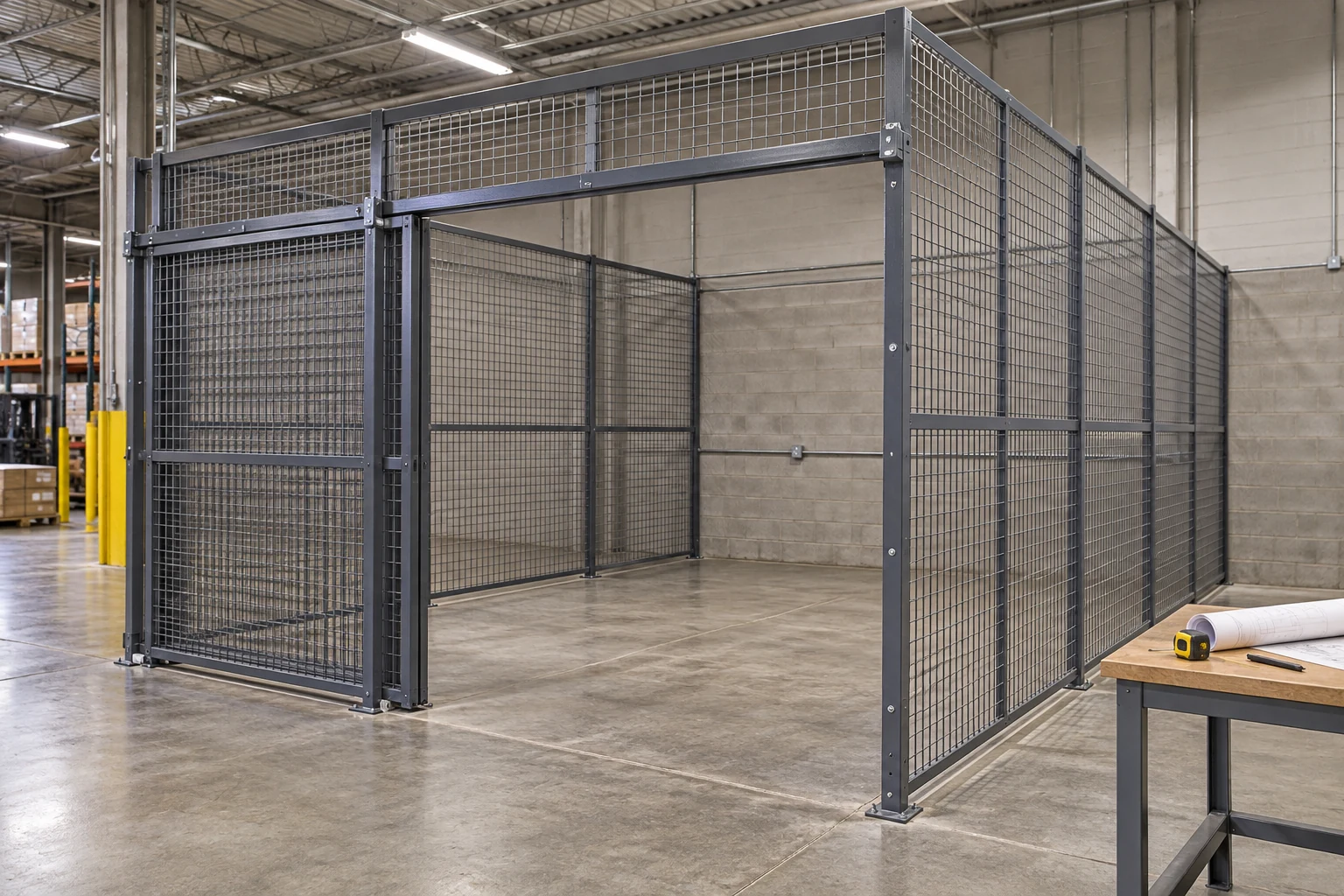 A sliding-gate opening and surrounding space prepared for layout measurement.