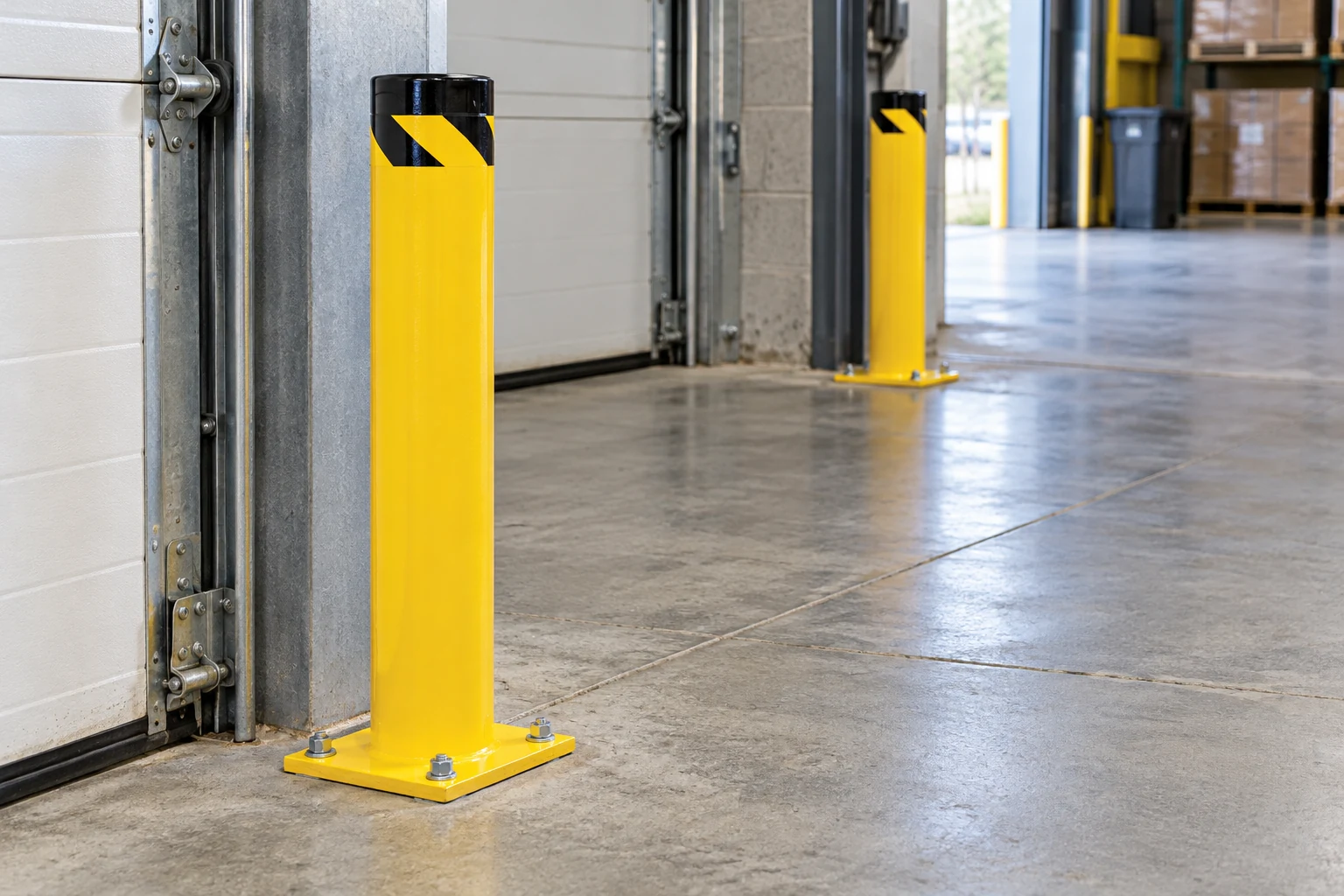 A bollard baseplate and the clear floor around the installation.