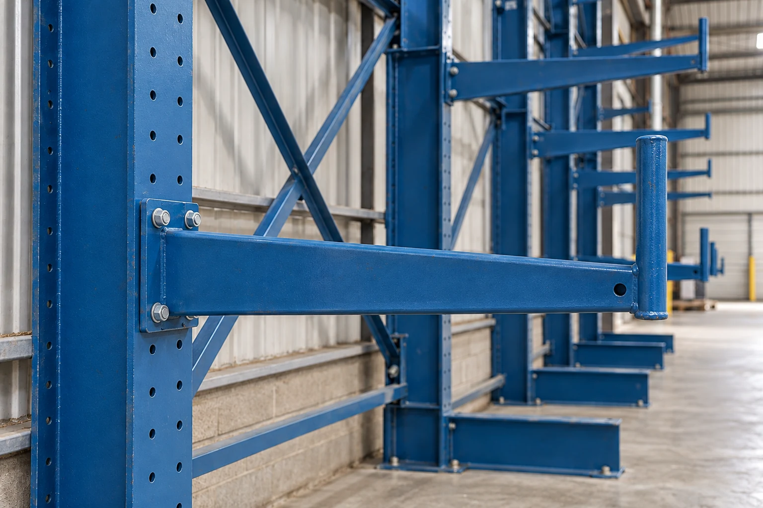 Cantilever arm connection plate and structural bolts at the column.