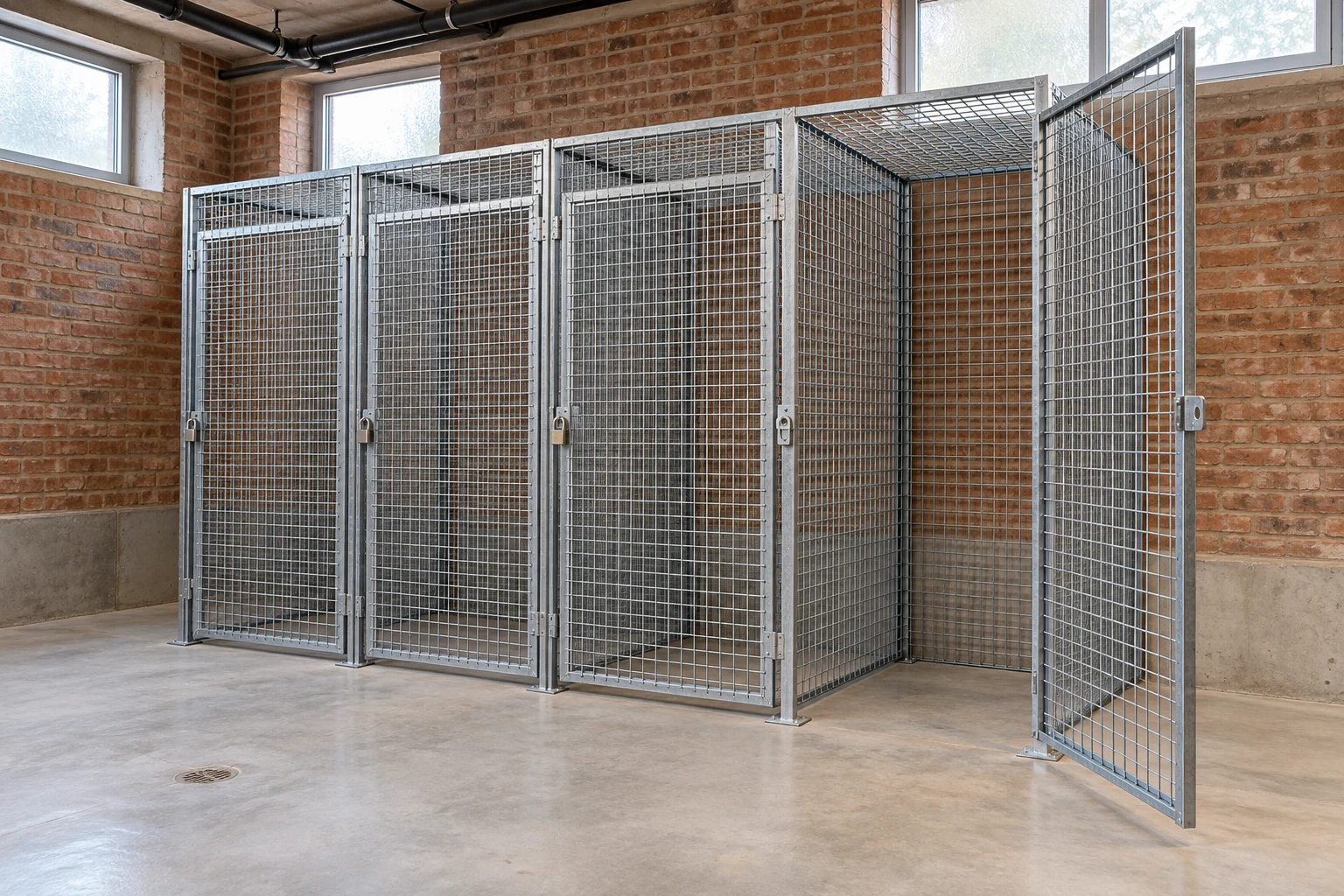 Empty single-tier mesh lockers ready for a documented turnover review.