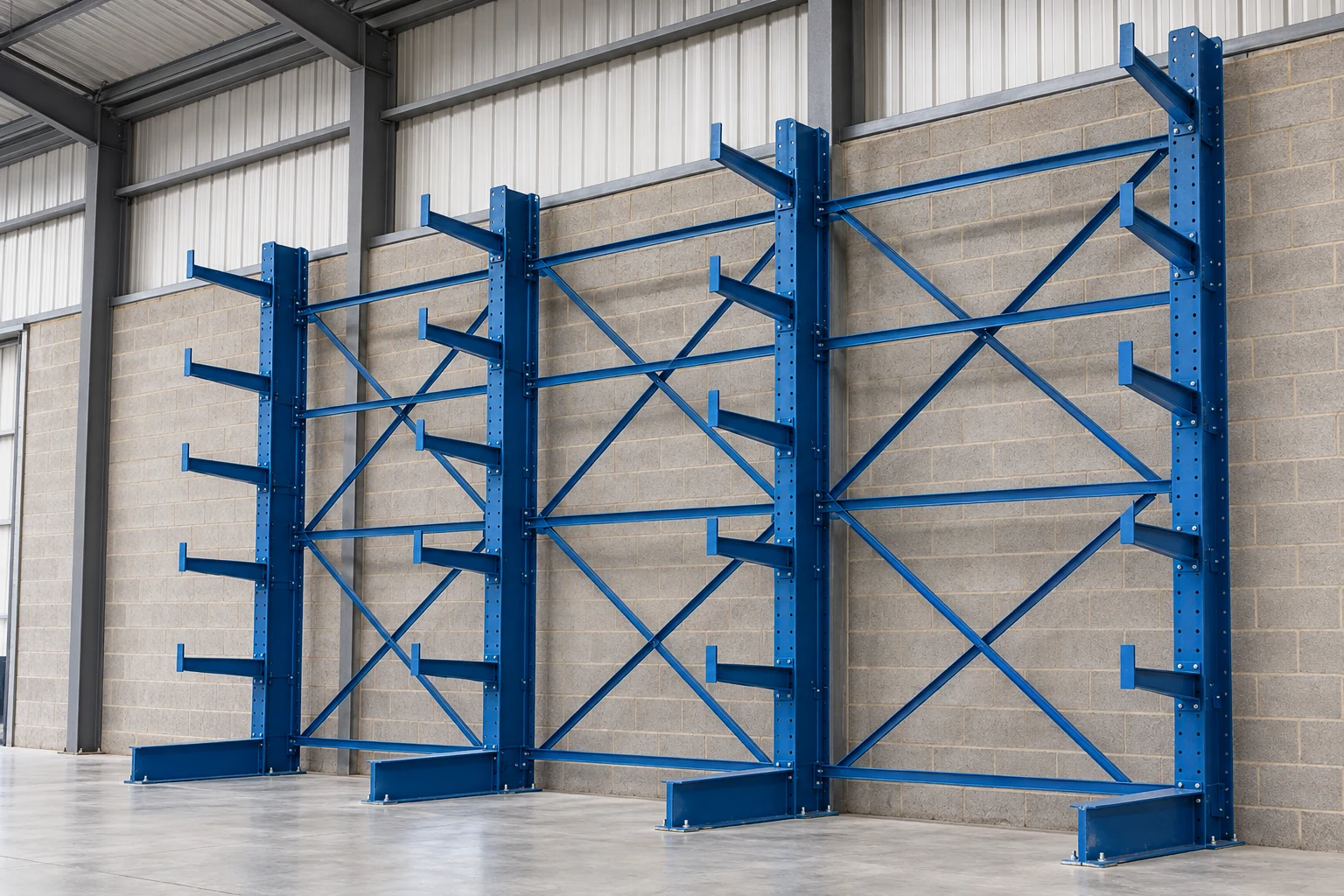 Unloaded cantilever row showing rear horizontal and cross braces.