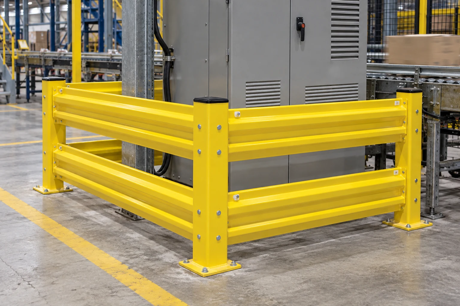 A protected equipment corner with usable service space.