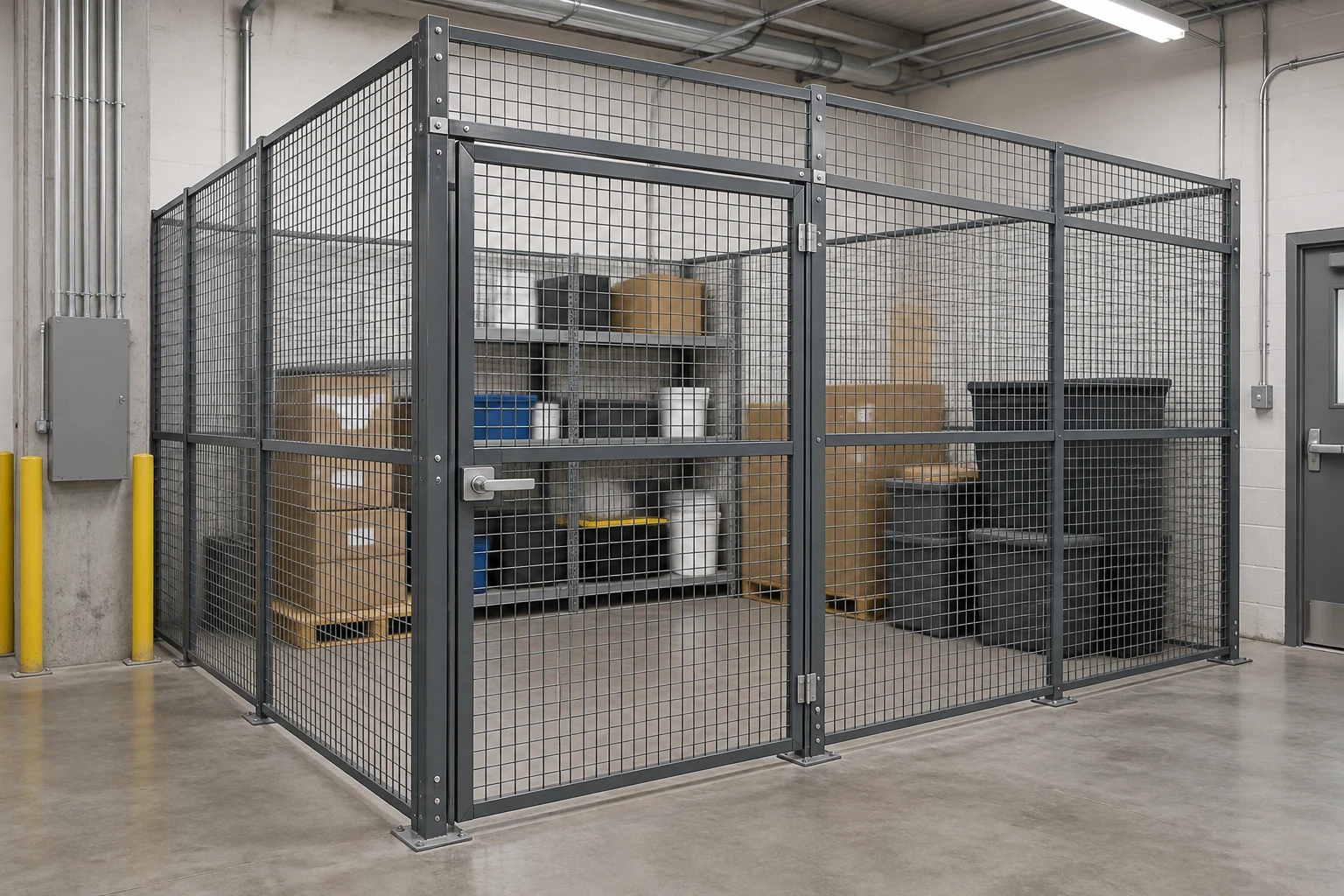 Enclosure and door requirements must be specified together. Conceptual visualization; the specialized project requires its own reviewed specification.