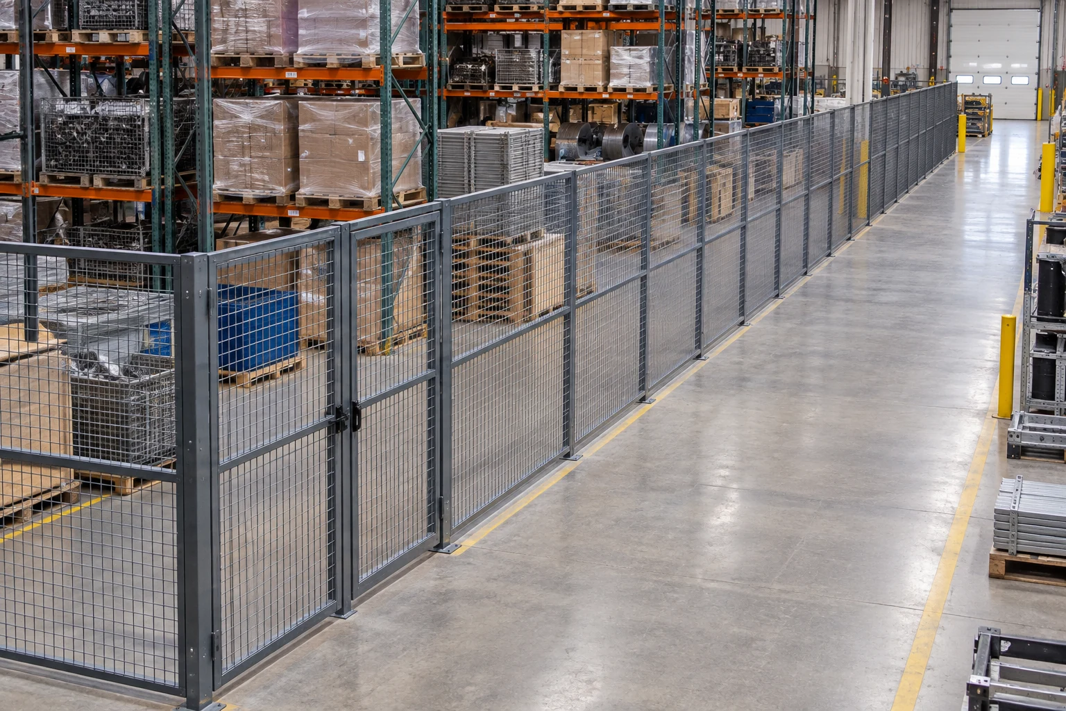 A partition defines a working boundary within a warehouse.