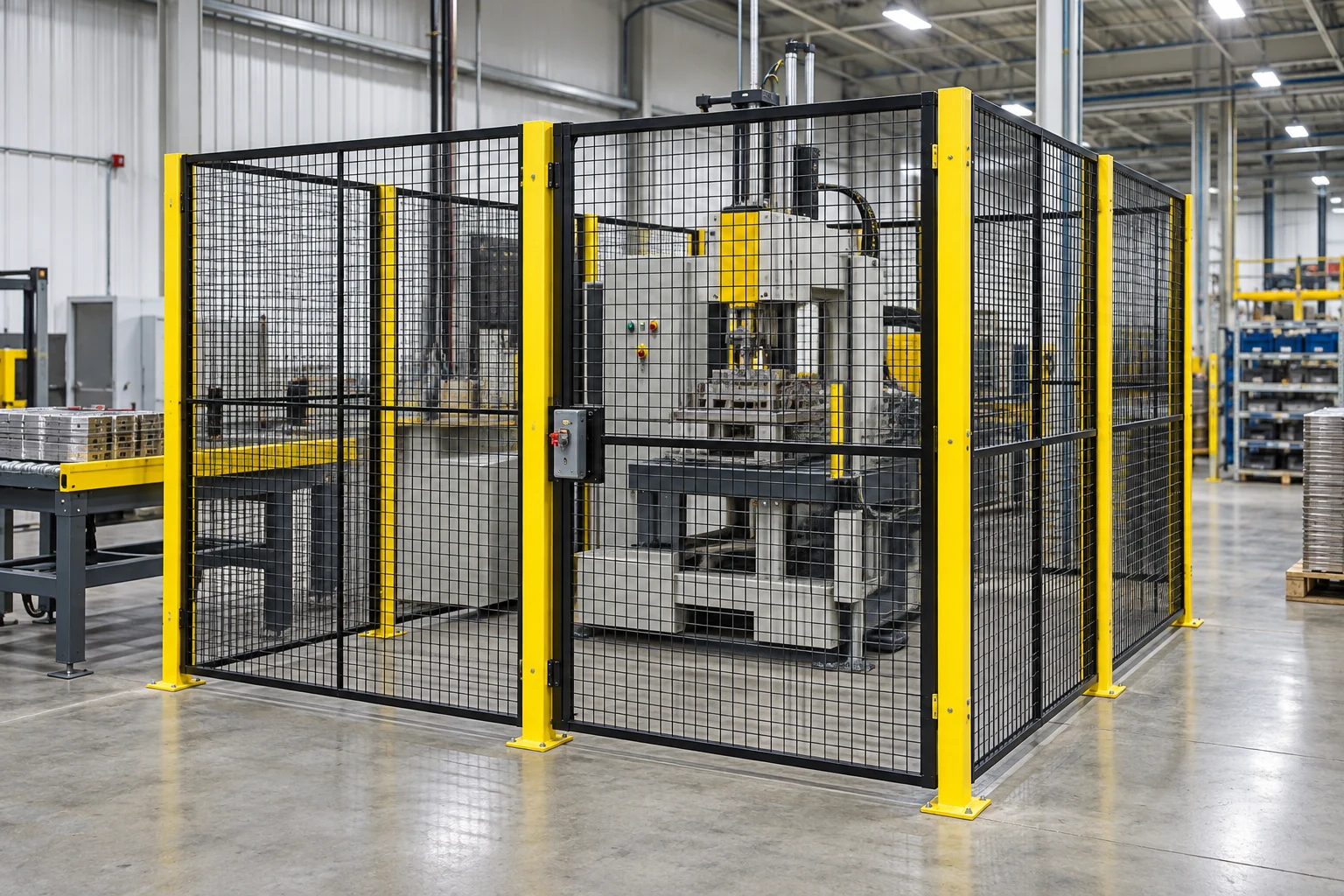 A physical perimeter around an industrial machine.
