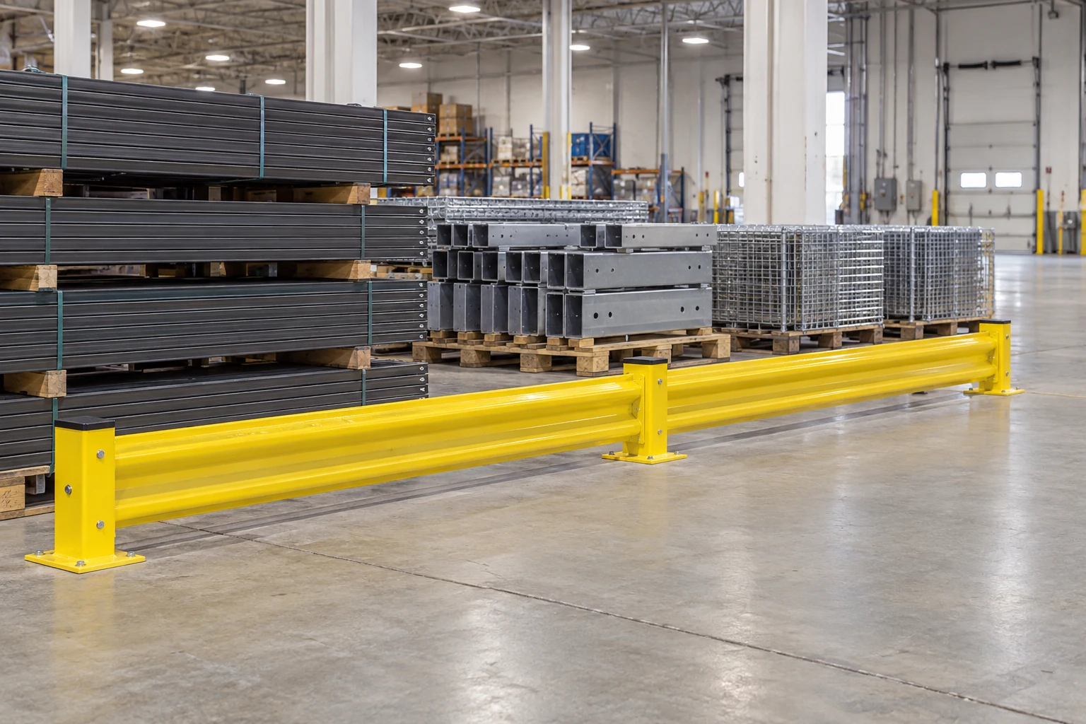 A single-rail configuration beside a staging area.