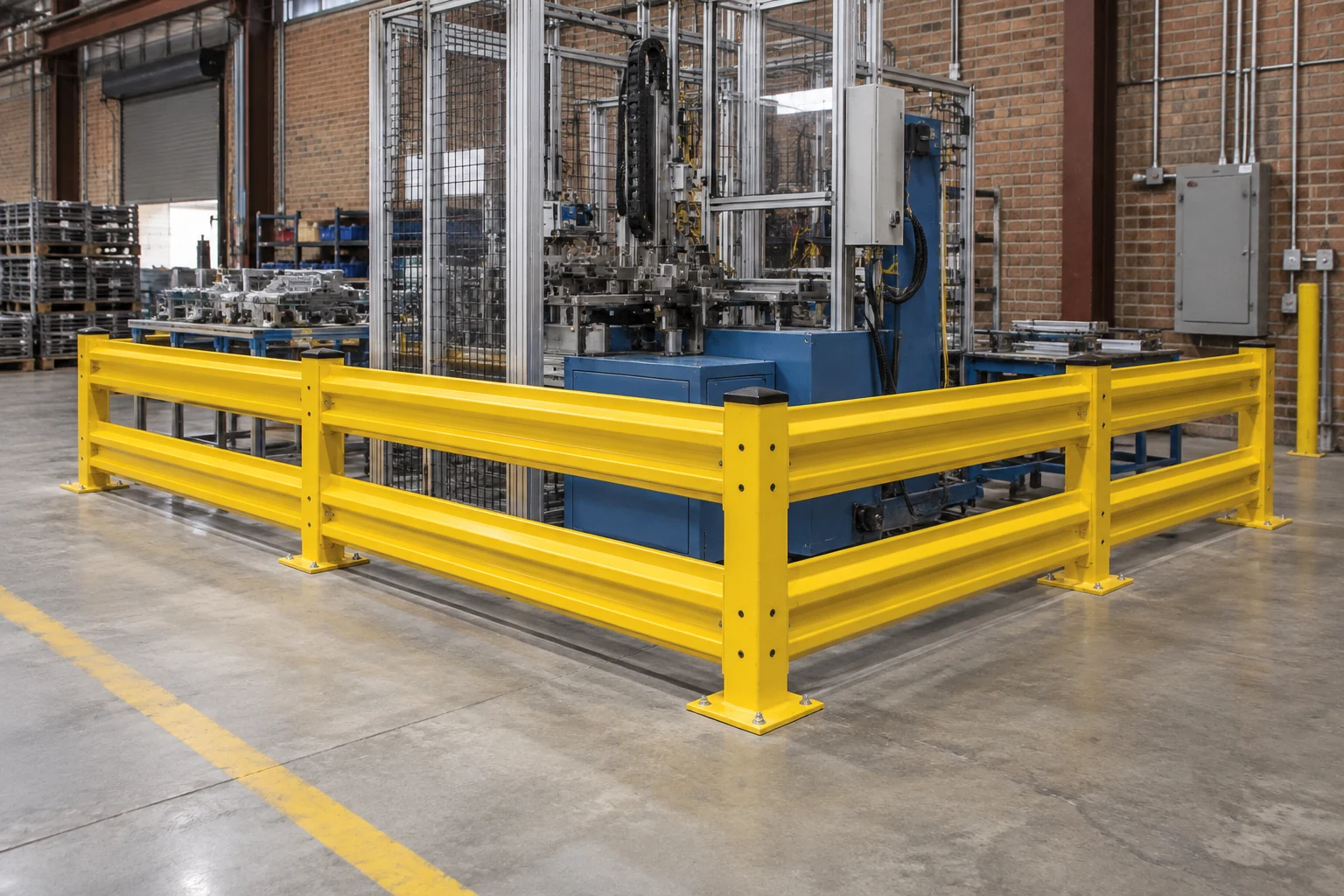 Double-rail protection around an assembly area.